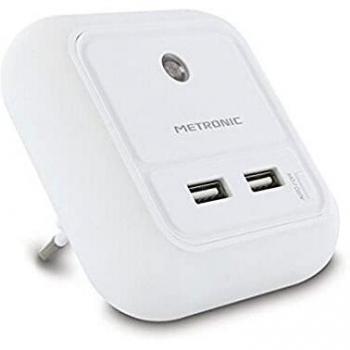 Cargador Metronic con Luz Quitamiedos y 2 Puertos USB - Blanco