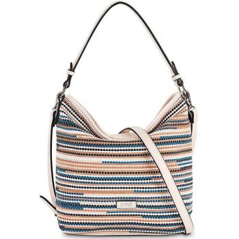 SKPAT - Bolso Tote Capri para Mujer, Grande, de Hombro y Bandolera, Color Azul y Beige en Polipiel-Polyester con Cremallera, Dimensiones 25x27x