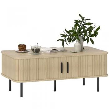 Mesa de Café Homcom Marrón 100x55x40 cm con 2 Puertas Correderas y Patas de Acero