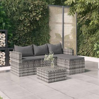 vidaXL 3-Piece Grey Poly Rattan Garden Lounge Set with Cushions