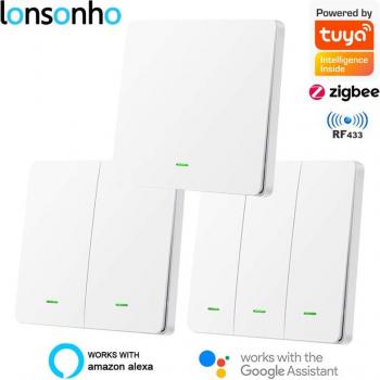 Interruptor Inteligente Lonsonho RF433 + Tuya Zigbee EU 220V WiFi Control Remoto Inalámbrico para Luz de Pared Compatible con Alexa y Google Home