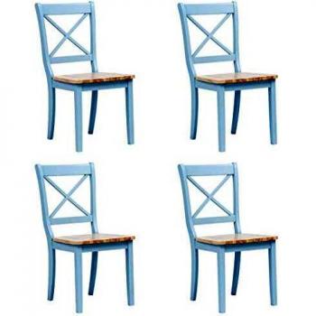 Set of 4 Grey and Light Wood Solid Rubber Dining Chairs
