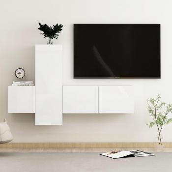 Juego de Muebles para TV de 3 Piezas en Aglomerado Blanco Brillante