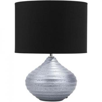 Lámpara de mesa moderna Kuban de cerámica plateada 42 cm con pantalla de poli-algodón negro y base acanalada
