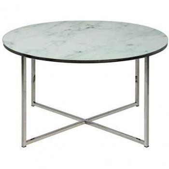 AC Design Furniture Antje Mesa de Centro Redonda, Ø: 80 x 45 cm, Áspecto Mármol Blanco/Cromo, Vidrio/Metal