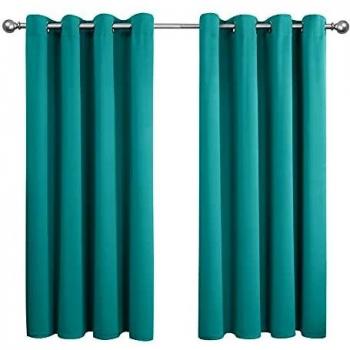 Amazon Brand - Umi Cortinas Salon Opacas Dormitorio Moderno con Ollaos 2 Piezas 107x138cm Turquesa