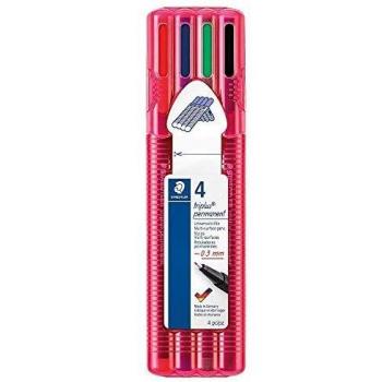 Staedtler 331 SB4. Rotuladores Triplus Permanent. Caja con 4 marcadores de colores variados de punta súper fina.