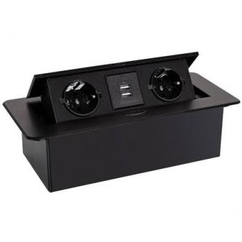 Base Múltiple Empotrable 2 Enchufes Tipo F + 2xUSB Negro