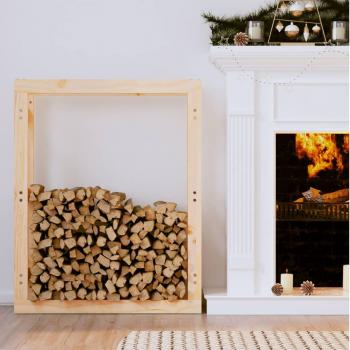 Estante para Leña de Madera Maciza de Pino 80x25x100 cm Color Natural, Blanco y Gris - vidaXL