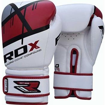 RDX F7 Ego 16oz Boxing Gloves - Red/White/Black for Training and Sparring