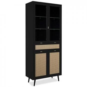 Vitrina Negra Vienna52A con 4 Puertas y Cajón, Frontal Efecto Vimini, Dimensiones 80 cm x 40 cm x 195 cm