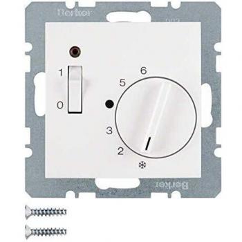 Berker 24V Room Thermostat with Break Contact, Glossy White (Model 20318989)