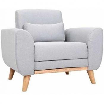Sillón diseño tejido gris y roble EKTOR