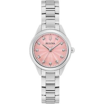 Bulova Classic Sutton Women's Quartz Watch with Diamond Accents and Pink Dial, 28mm Stainless Steel