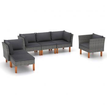 Conjunto de Muebles de Jardín 6 Piezas Resina Tejida y Madera de Eucalipto Gris