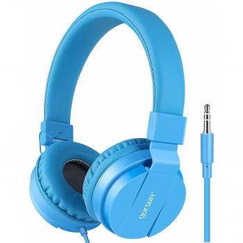 Gorsun auriculares para ninosplegable comodos auriculares ninos con seguro materialauriculares infantiles con ligera diademaestereo cerrados cascos para ninos azul