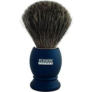Brocha de afeitar Plisson Essencial en pelo gris ruso, tamaño 12, mango azul noche