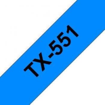 Cinta Laminada Brother TX-551, 24mm, Texto Negro sobre Azul