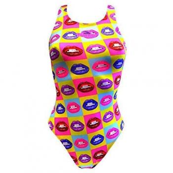 Bañador de natación Turbo Lips tira ancha amarillo rosa mujer - S