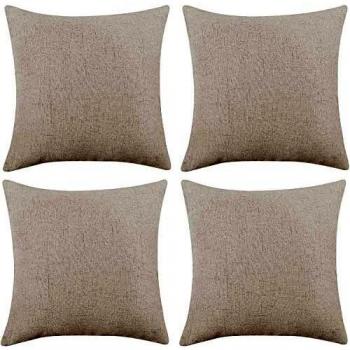 Deconovo Funda cojin de Lino para Salón 4 Piezas 60x60cm Crema