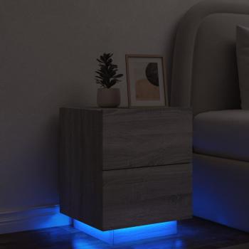 Mesita de noche con luces LED, madera de ingeniería, color gris Sonoma, marca vidaXL