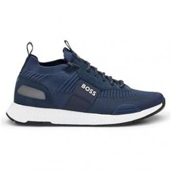 BOSS Men's Titanium_Runn Structured-Knit Sock Sneakers - Blue