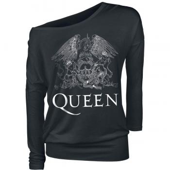 Queen Crest Vintage Mujer Camiseta Manga Larga Negro L 95% Viscosa, 5% elastán Regular