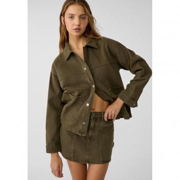 Stradivarius Utility Twill Jacket with Pockets - Khaki XS