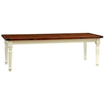 Mesa Extensible de Comedor Country en Madera Maciza de Tilo con Estructura Blanca Envejecida y Acabado Nogal 250x100x80 cm