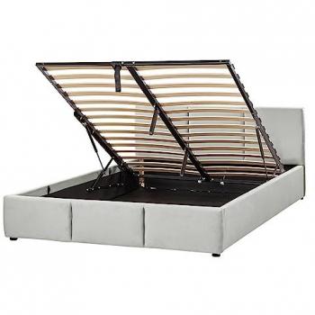 Cama Ottoman de Terciopelo Gris Claro 140 x 200 cm con Cabecera Acolchada y Función de Almacenaje Bousse