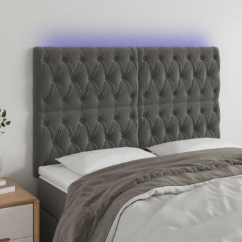 Cabecero LED gris oscuro de terciopelo 160x7x118/128 cm