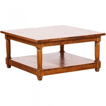 Mesa de Centro Country de Madera Maciza de Tilo con Acabado Nogal 90x90x45 cm - Hecha en Italia
