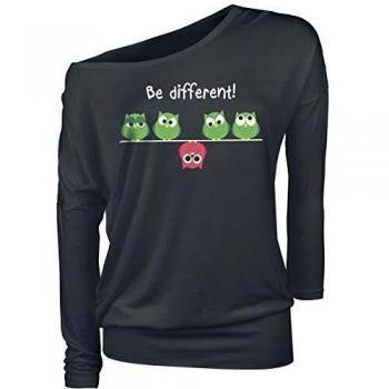 Be Different! Mujer Camiseta Manga Larga Negro S, 95% Viscosa, 5% elastán, Ancho