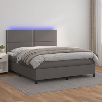 Cama box spring con colchón y LED de cuero sintético gris 140x190 cm vidaXL