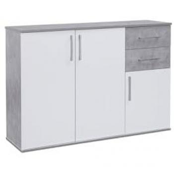 Cómoda Aparador Joana 3 Puertas y 2 Cajones Blanco y Cemento 120x82 cm