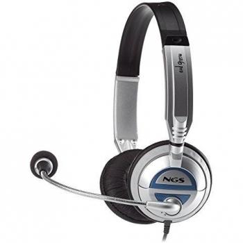 NGS MSX6 PRO- Auricular Acolchado con Micrófono Ajustable, Conexión JACK 3,5MM, Control de Volumen hasta 20 Hz, Color Plata y Azul