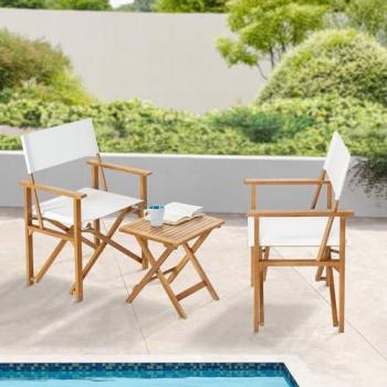 Set de muebles de jardín Capistrello 3 piezas plegables eucalipto/lino - Blanco