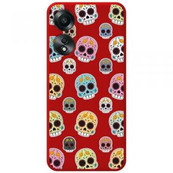 Funda de Silicona Líquida Roja para Oppo A58 4G con Diseño Catrina y Dibujos