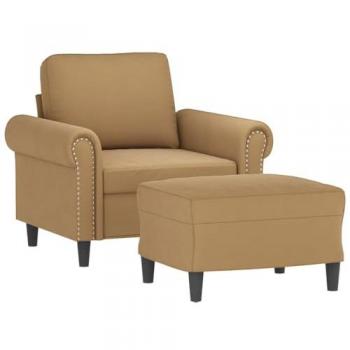 Sillón con taburete de terciopelo marrón 60 cm, silla con respaldo y reposabrazos, sofá de relax para descanso y televisión, ideal para salón