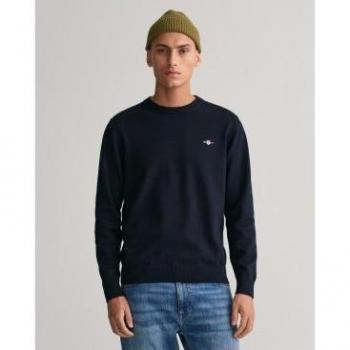 GANT Mens Classic Cotton Crew Neck Jumper - 433 Evening Blue - M - male