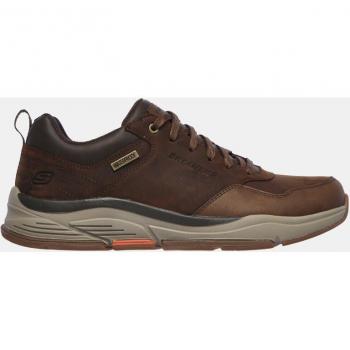 Skechers Men's Benago Waterproof Low-Top Running Sport Sneakers in Brown Leather