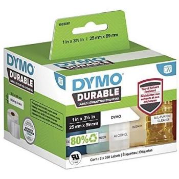 DYMO LW etiquetas industriales resistentes para LabelWriter impresoras de etiquetas, poli blanco, 25 mm x 89 mm, 2 rollos de 350 (1933081)
