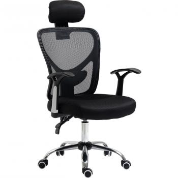 Vinsetto Silla de Oficina Ergonómica Transpirable Giratoria con Altura Ajustable, Función Reclinable, Reposacabezas Regulable y Soporte Lumbar 65x67x108-118