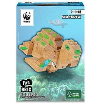 FabBrix WWF Wooden Bricks Sea Turtle - Bloques de Madera de Haya certificada, 100% Compatible con Bloques de construcción convencionales