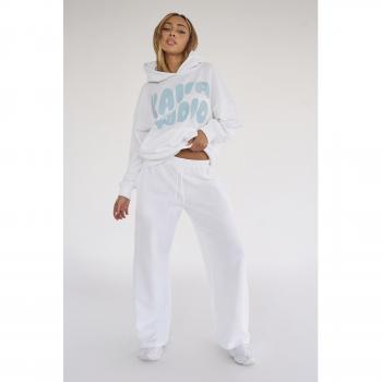 Kaiia Studio Bubble Logo Pocket Wide Leg Sweat Pants White & Blue (UK 14)