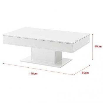 Mesa de centro Lünen aglomerado 40 x 110 x 60 cm - Blanco Alto Brillo, Mesa Baja, Mesa de Salón Auxiliar, Mesa de Café o Té