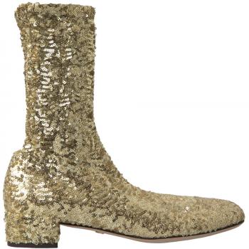 Dolce & Gabbana Gold Sequined Short Boots Stretch Shoes - EU39/US8.5