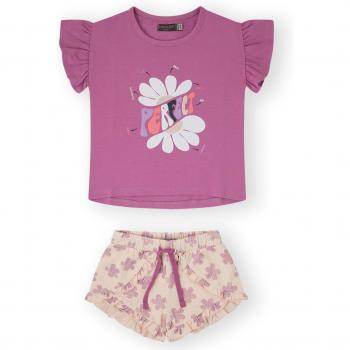 Conjunto de niña con camiseta de volantes y short estampado
