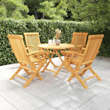 5 Piece Solid Teak Wood Garden Dining Set - Durable Outdoor Furniture, Easy to Clean & Fold for Storage