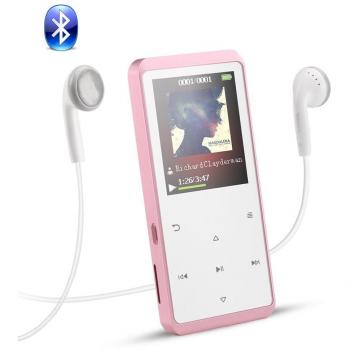Reproductor MP3 Bluetooth 8GB, AGPTEK A07T MP3 Player de Metal con Botones Táctiles, Radio FM, Apoya Tarjeta de Memoria hasta 128GB, Color Rosa